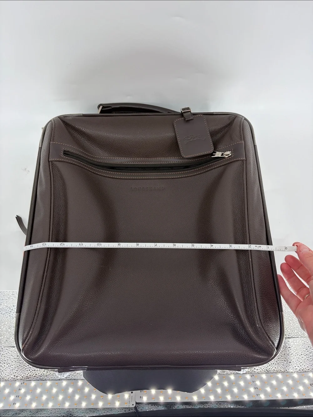Longchamp Brown Leather Travel Carry-On Rolled Wheeled Bag with Expansion Option